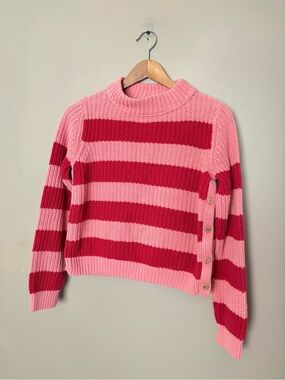 THE REEDS x J.Crew red & pink striped rugby sweater chunky casual buttons sz M